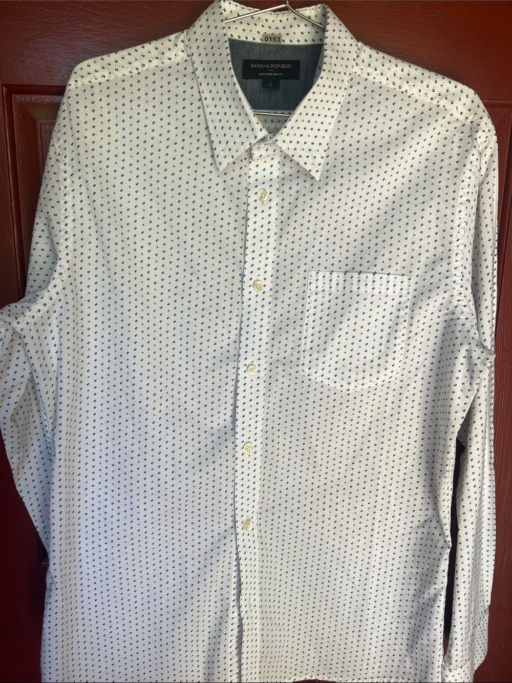 Banana Republic White Dress Shirt with Navy Micro Dots